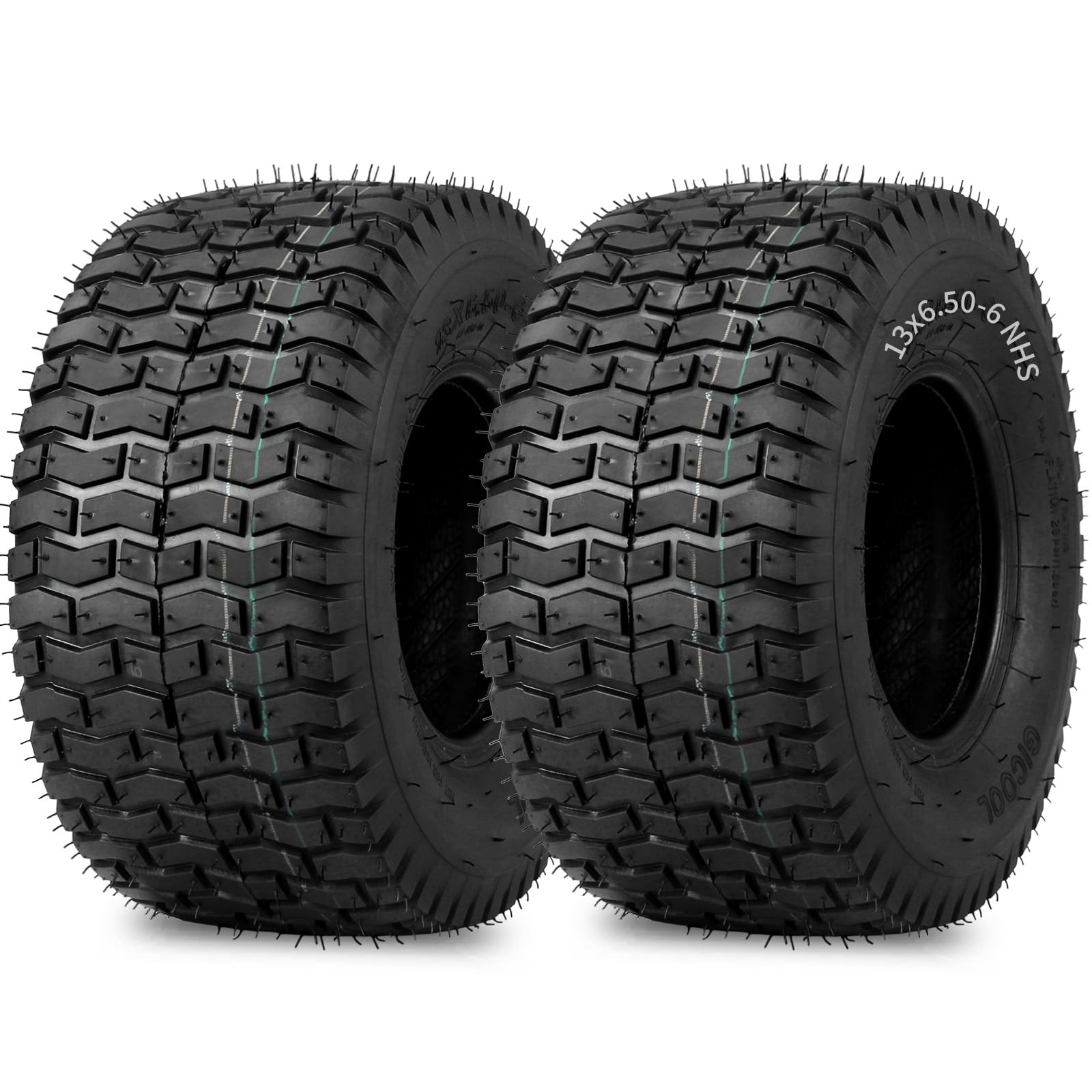 GICOOL 13x6.50-6 tubeless tire side view ideal for riding lawn mowers.