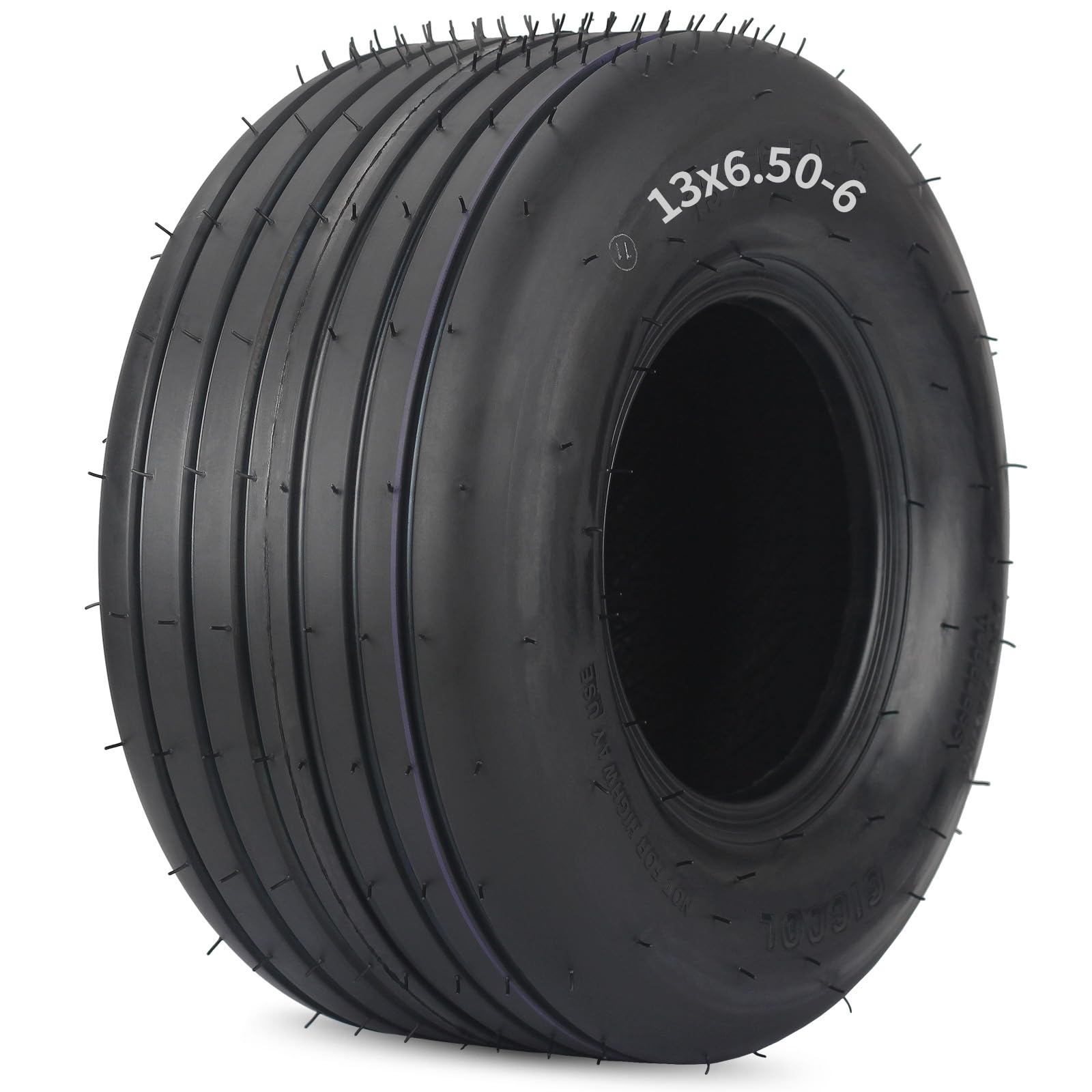 GICOOL 13x6.50-6 tire side view highlighting tubeless design for lawn-friendly performance