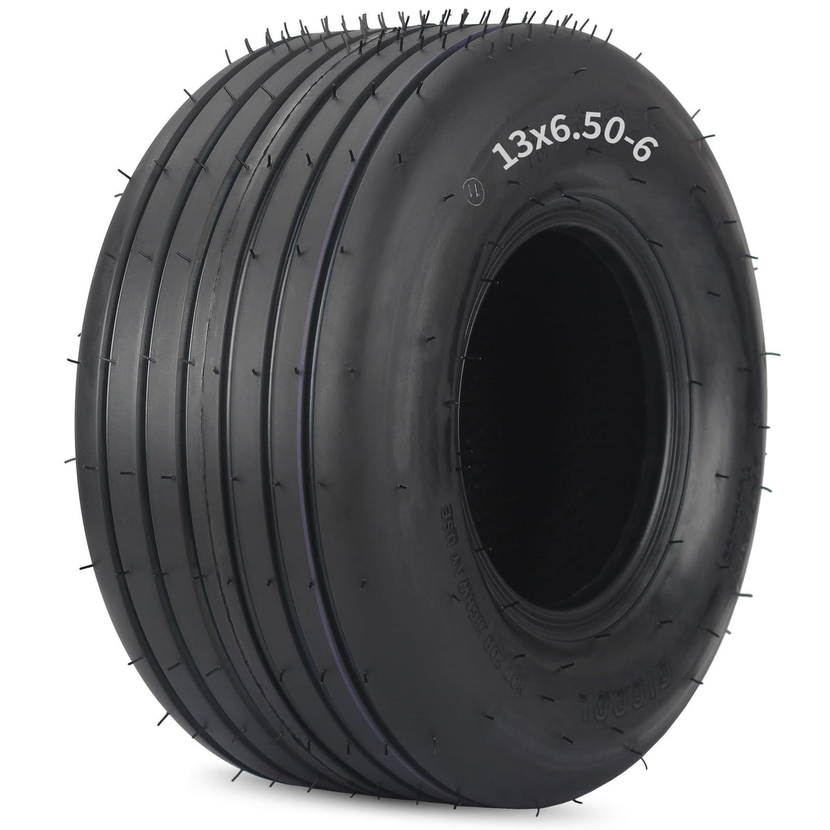 GICOOL 13x6.50-6 tire side view highlighting tubeless design for lawn-friendly performance