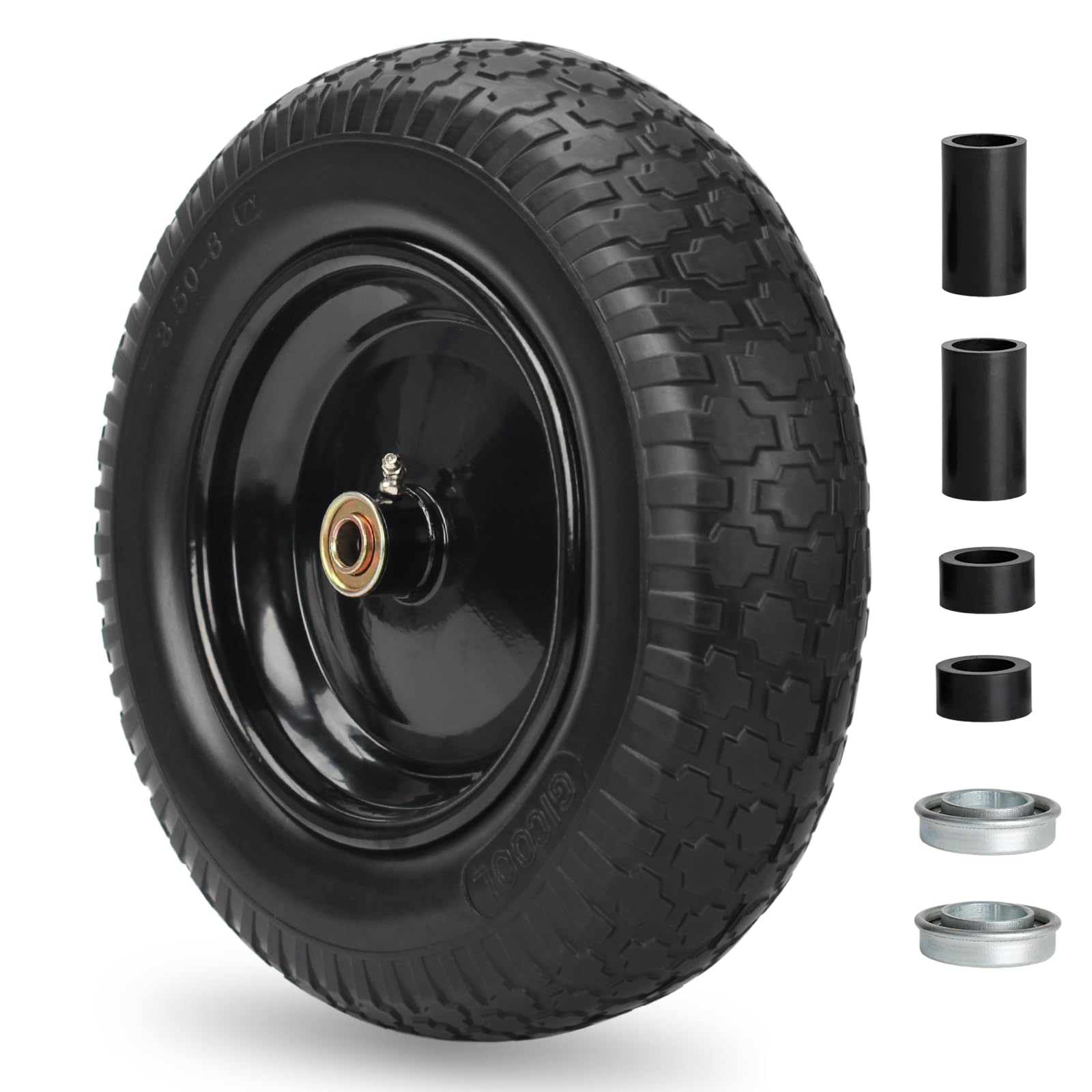 GICOOL 14.5 inch wheelbarrow tire ready for installation and stable rolling.