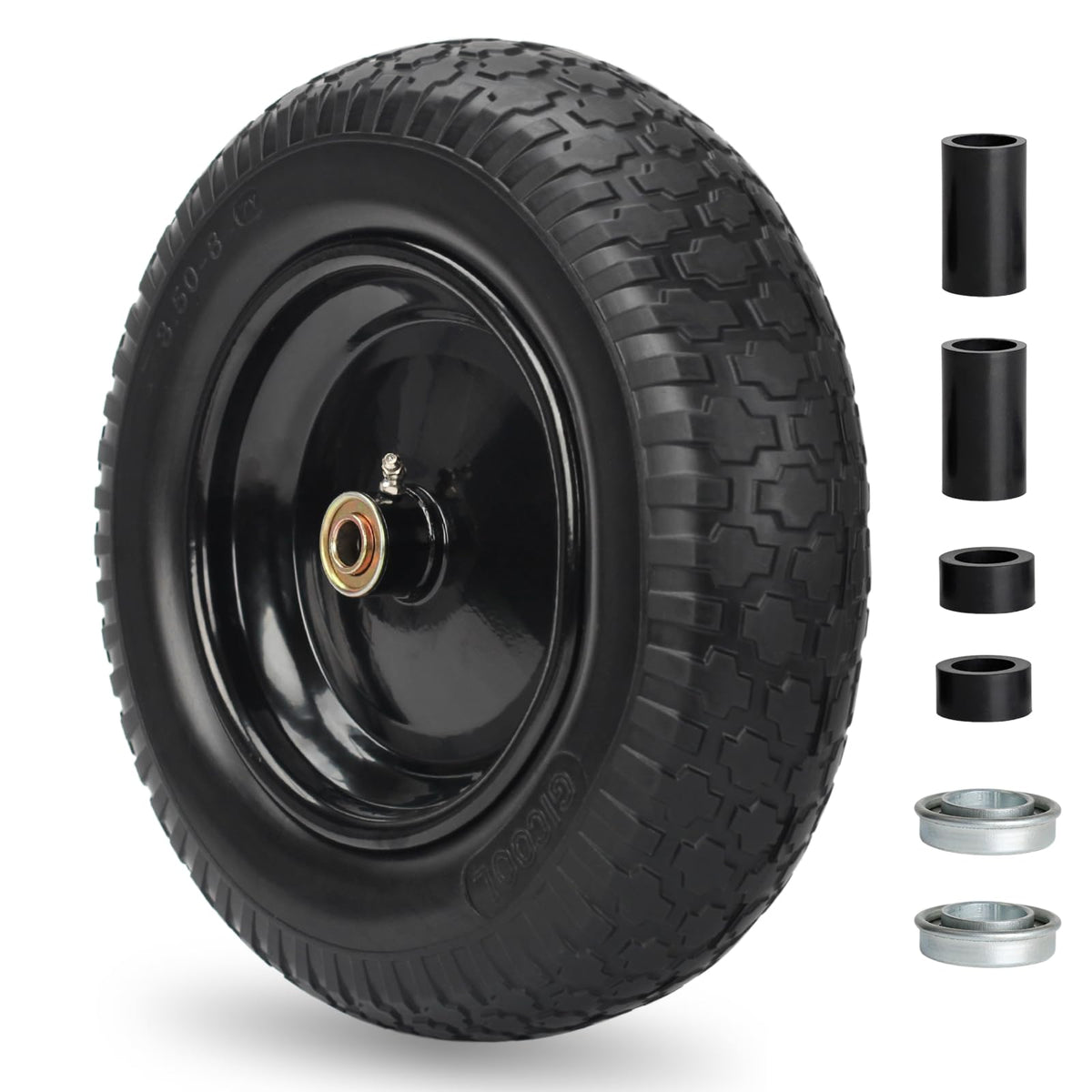 GICOOL 14.5 inch wheelbarrow tire ready for installation and stable rolling.