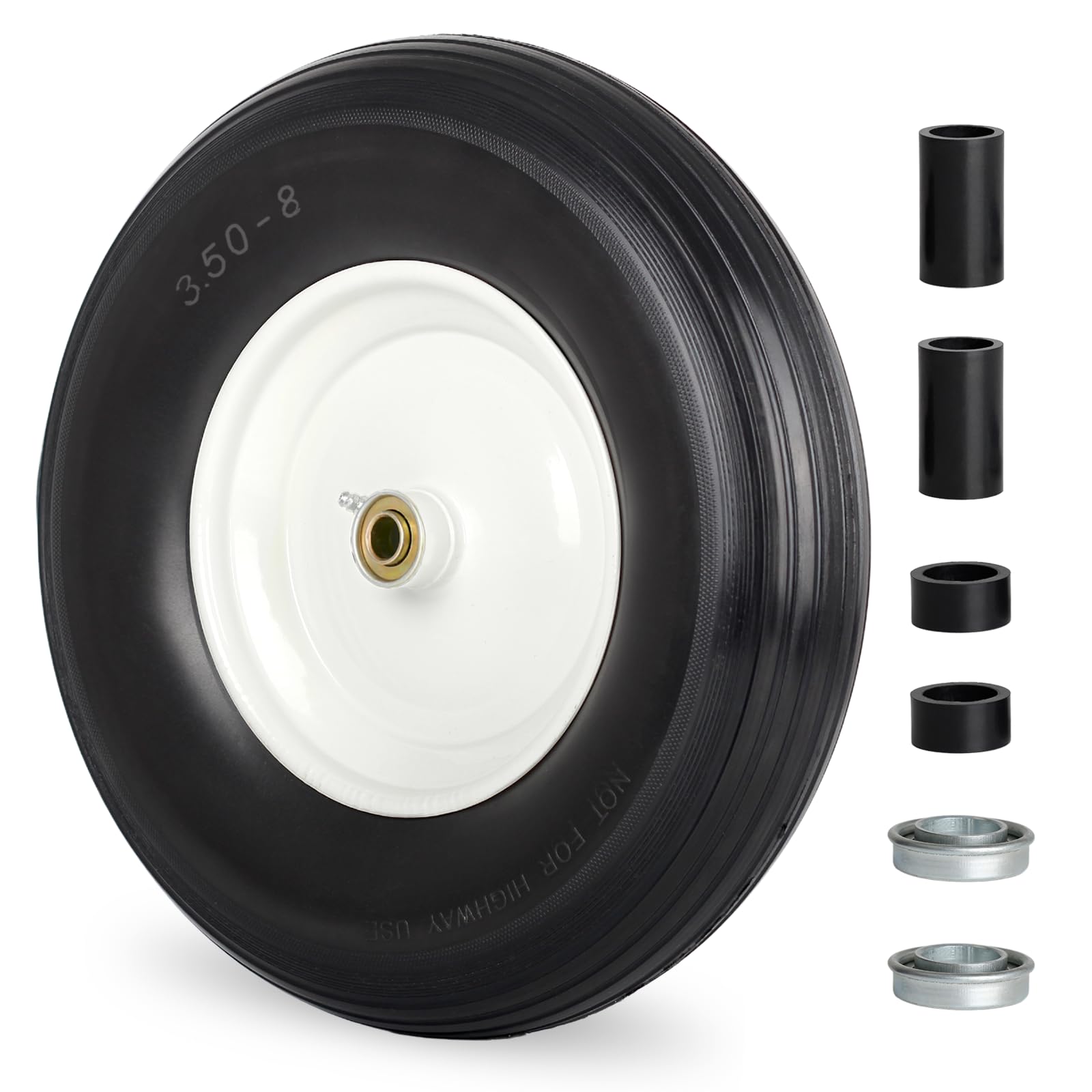 GICOOL 14.5-inch wheelbarrow tire side view showing puncture-proof PU construction