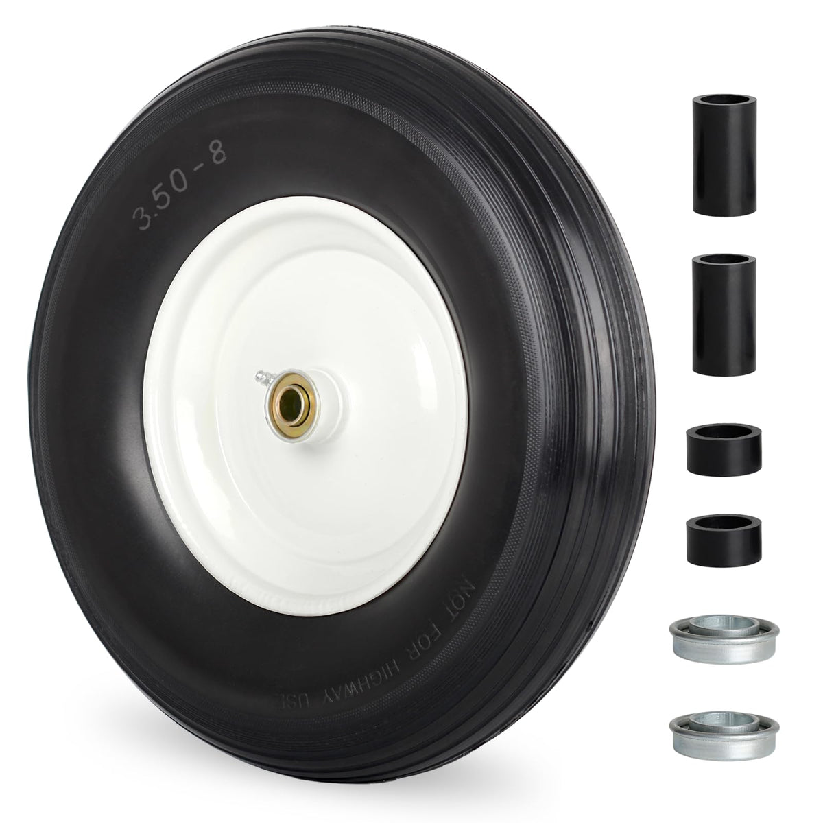 GICOOL 14.5-inch wheelbarrow tire side view showing puncture-proof PU construction