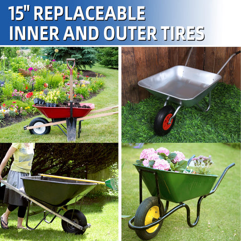 GICOOL 15-inch diameter tire ready for standard wheelbarrows and garden carts.