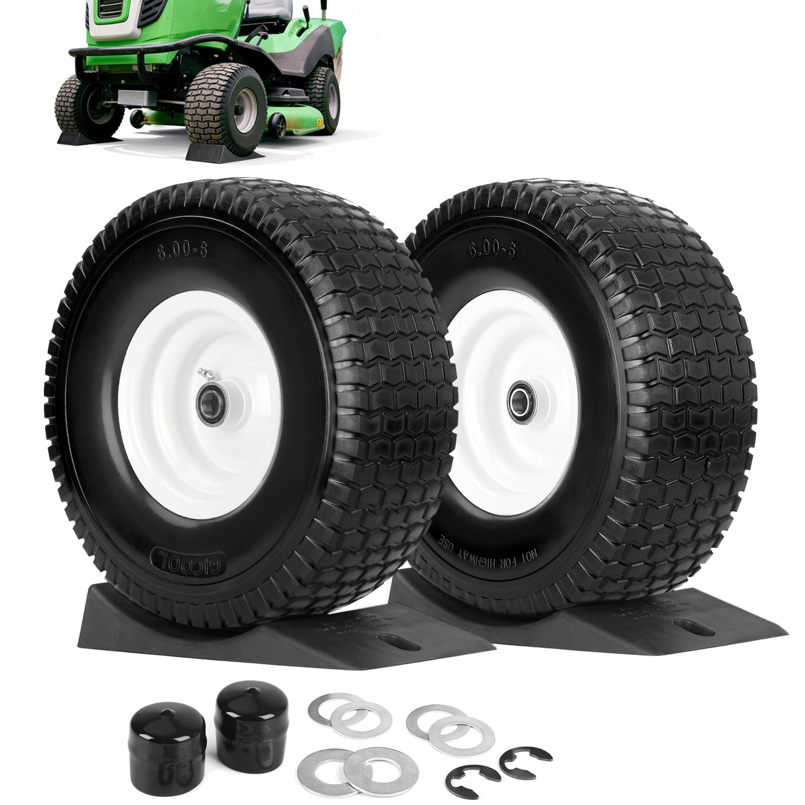 GICOOL 15x6-00-6 flat-free tire for riding mowers with maintenance-free use.