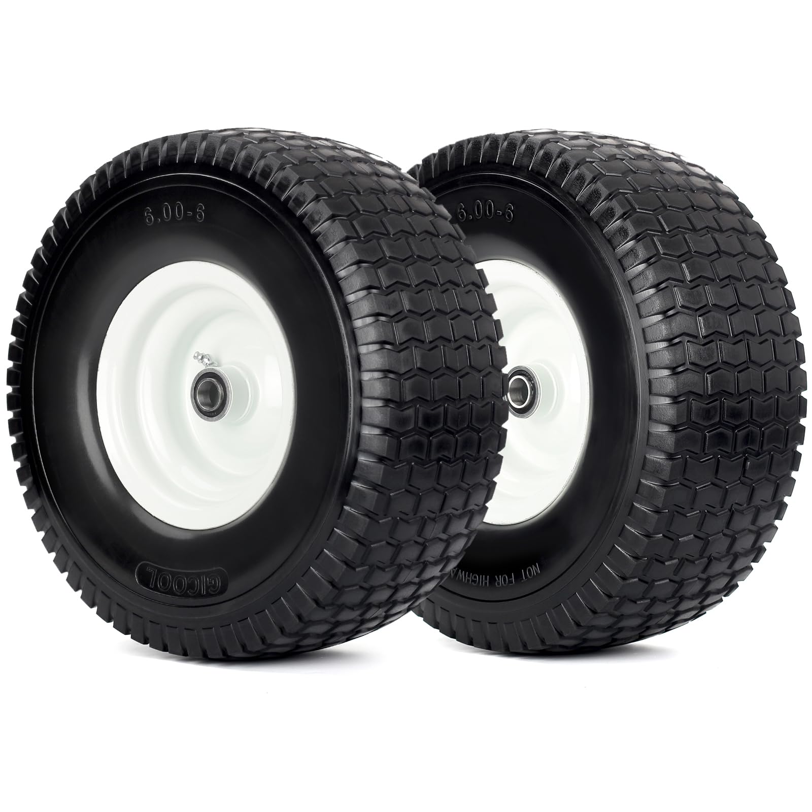 GICOOL 15x6-6 flat-free tire side view, maintenance-free rolling for lawn mowers