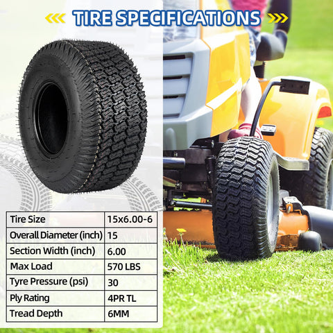 GICOOL 15x6-6 four-ply construction offers durable wear for frequent mowing