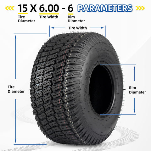 GICOOL 15x6-6 dual-tire package compatible with most lawn tractors