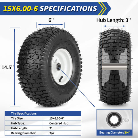 GICOOL 15x6-6 tire front view highlighting stability on grass.