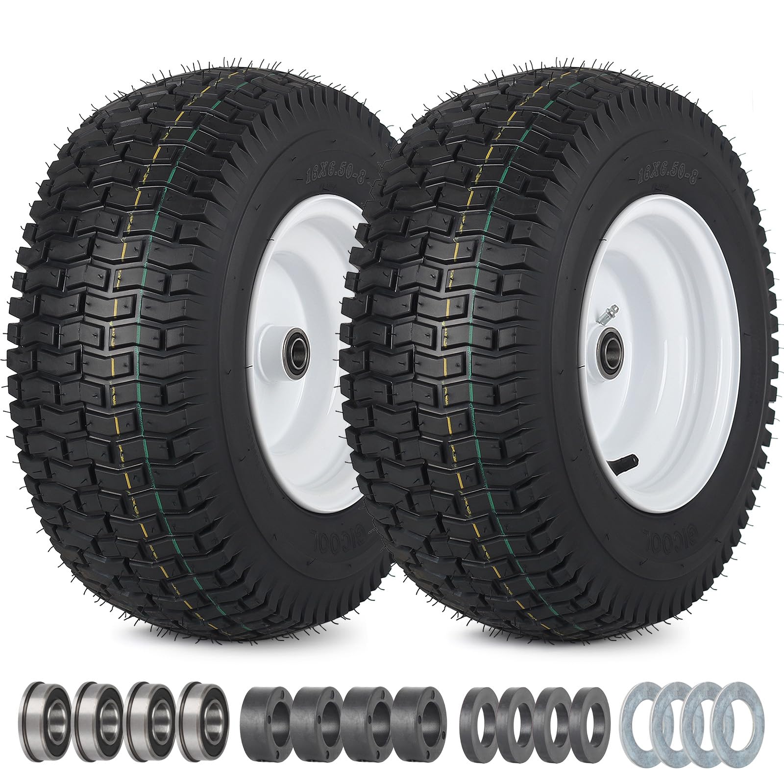 GICOOL 16x6-8 tubeless tire side view for lawn compatibility and ease of installation.