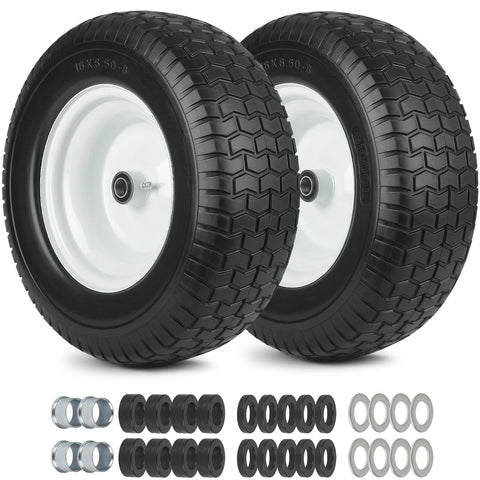 GICOOL 16x6.50-8 flat-free tire, side view, puncture-proof design for lawn care.