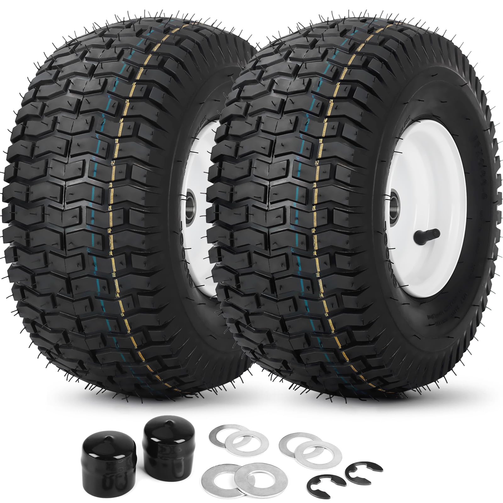 GICOOL 2-pack tubeless front tires, 15x6-6, ideal for smooth lawn mowing.
