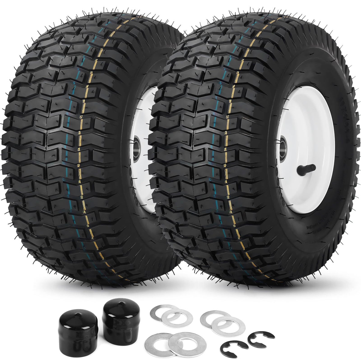 GICOOL 2-pack tubeless front tires, 15x6-6, ideal for smooth lawn mowing.