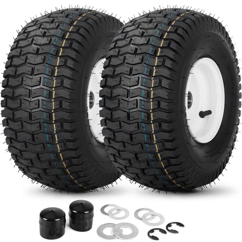 GICOOL 2-pack tubeless front tires, 15x6-6, ideal for smooth lawn mowing.
