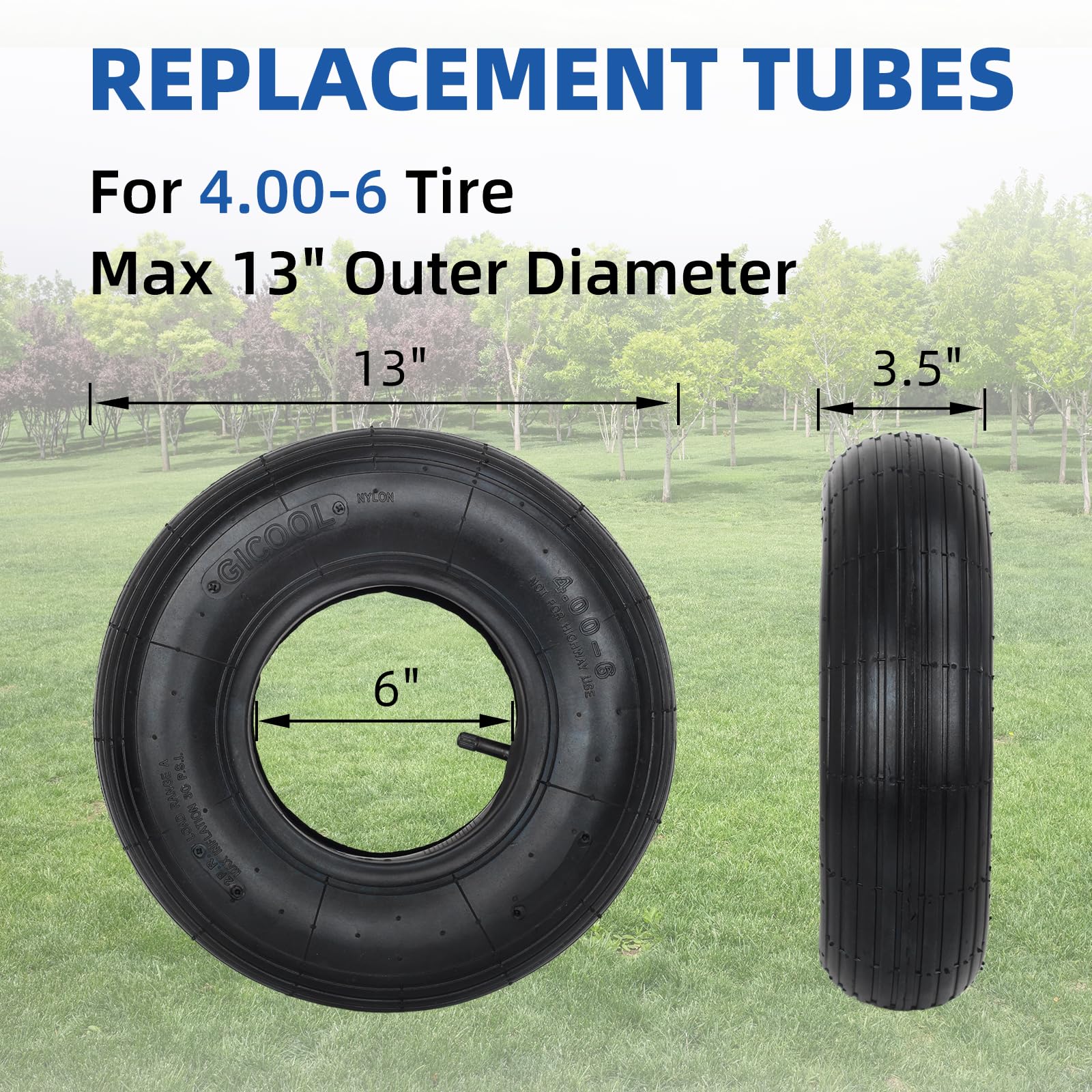 GICOOL 4.00-6 inner tube close-up highlighting natural rubber and thickness