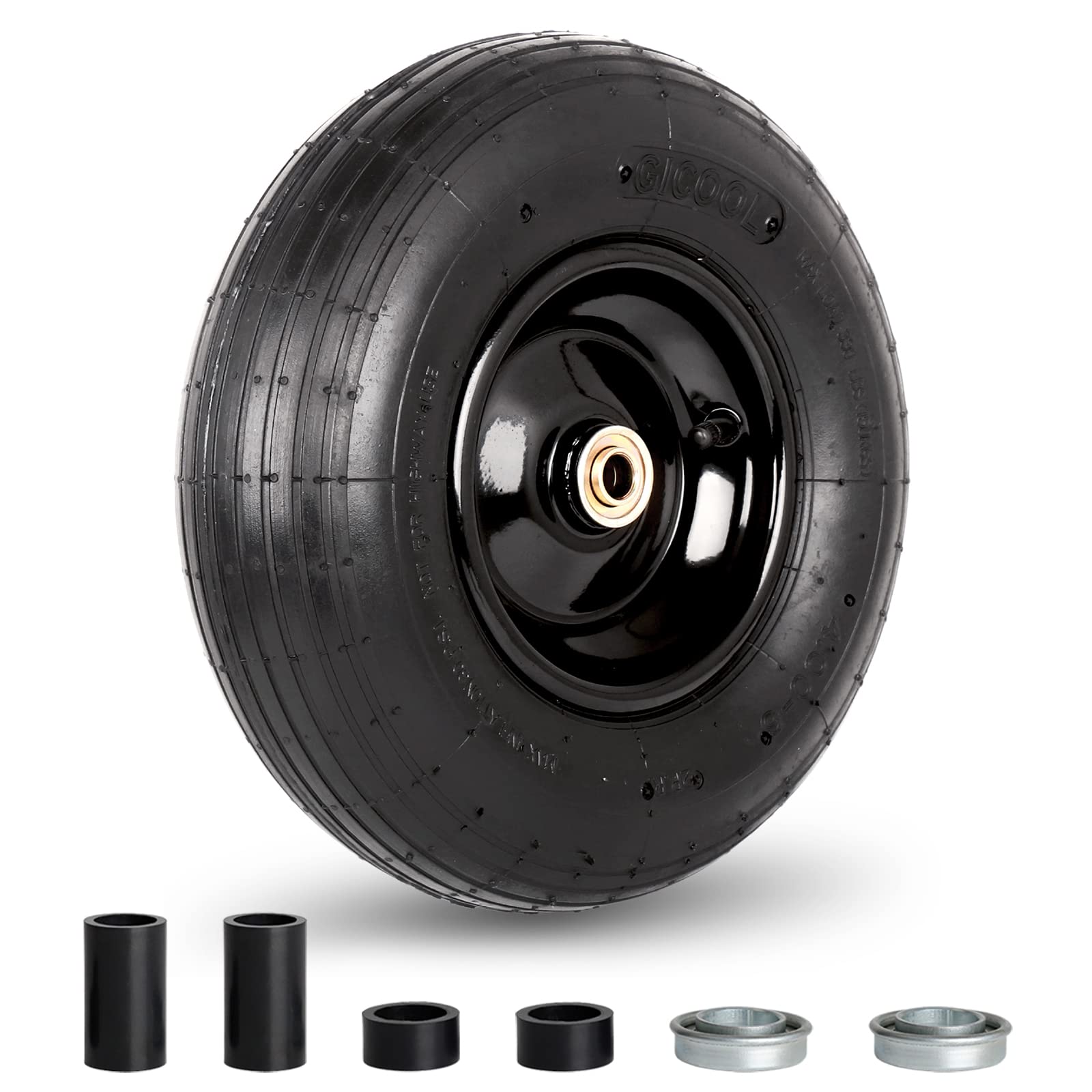 GICOOL 4.00-6 tire with 13-inch pneumatic wheel offers versatile wheelbarrow compatibility.