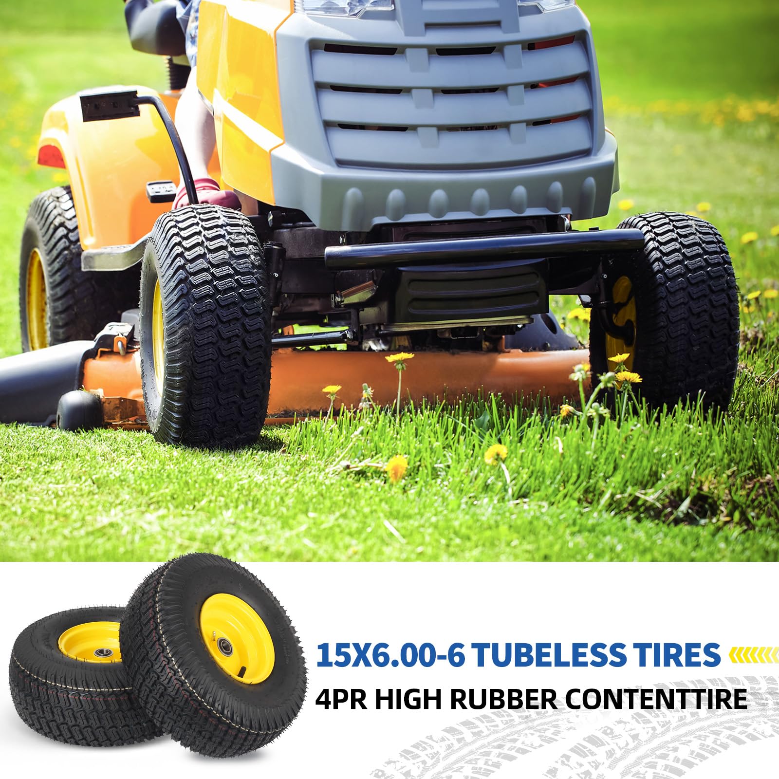 GICOOL 4-ply lawn tire tread delivers durable grip with minimal lawn damage.