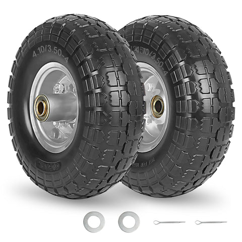 GICOOL 410-350-4 solid tire front view highlights puncture-resistant, inflate-free performance for carts