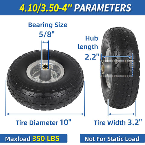 GICOOL 410-350-4 solid tire side view shows rugged design for garden carts and wagons