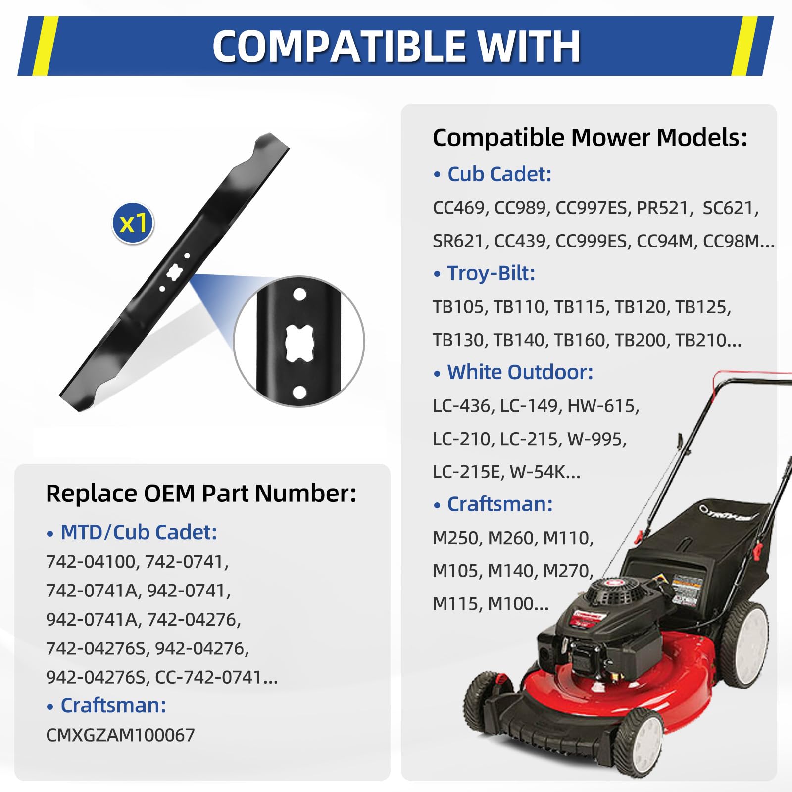 GICOOL bow-tie center hole blade fits compatible 21-inch mowers securely.