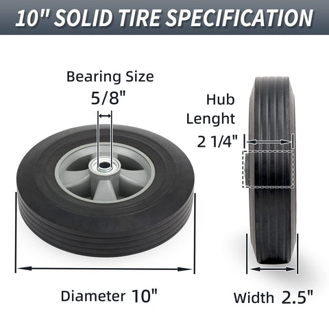 GICOOL flat-free tire 10-inch top view showing tread for all-terrain grip.