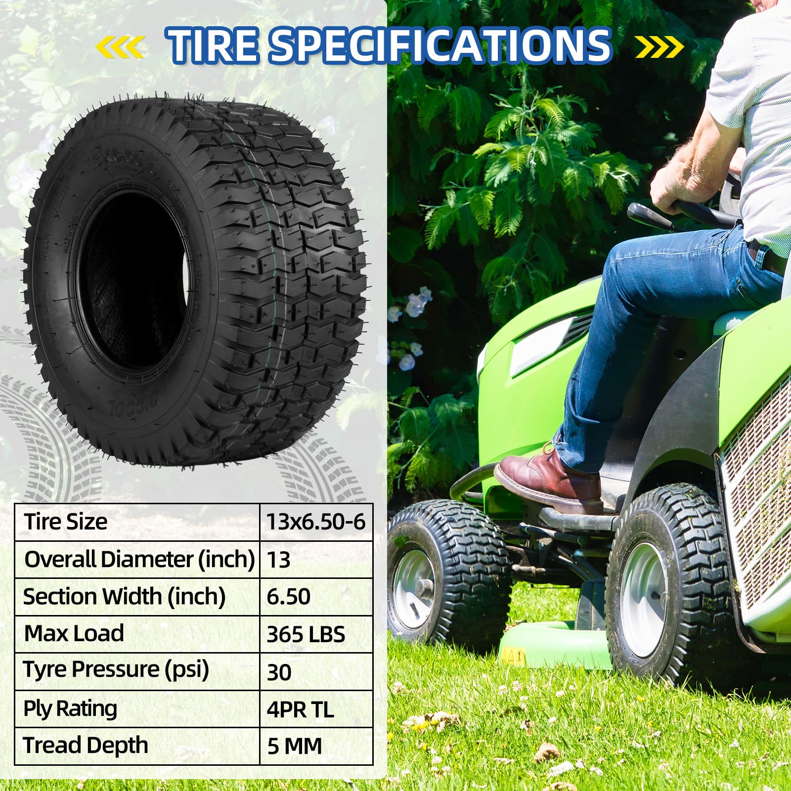 GICOOL four-ply lawn tire material closeup for durability without cracking.