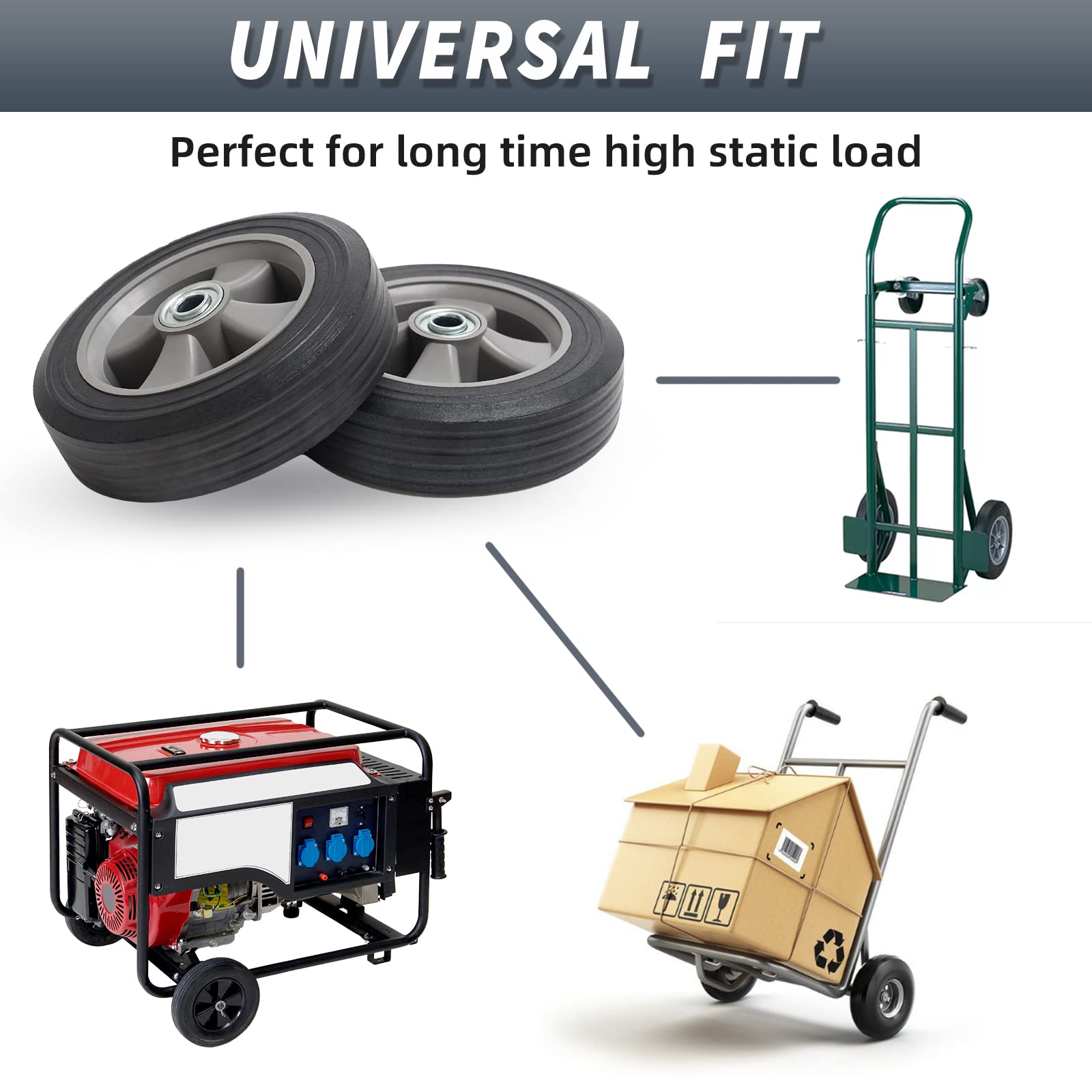 GICOOL heavy-duty solid rubber tire resists punctures for rugged loads.