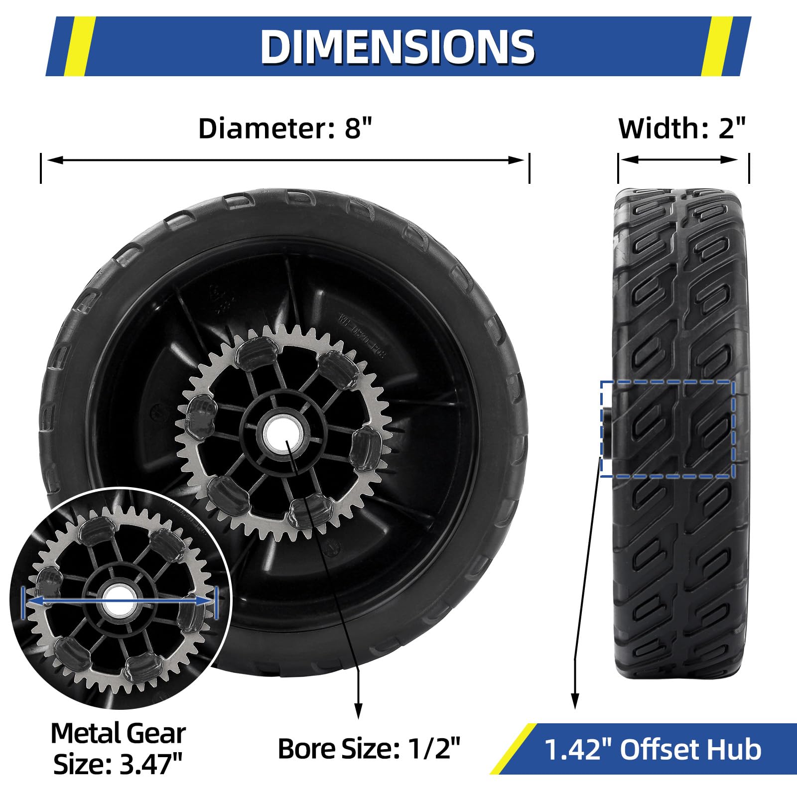 GICOOL HRN216-compatible wheels provide stable grip for reliable mowing