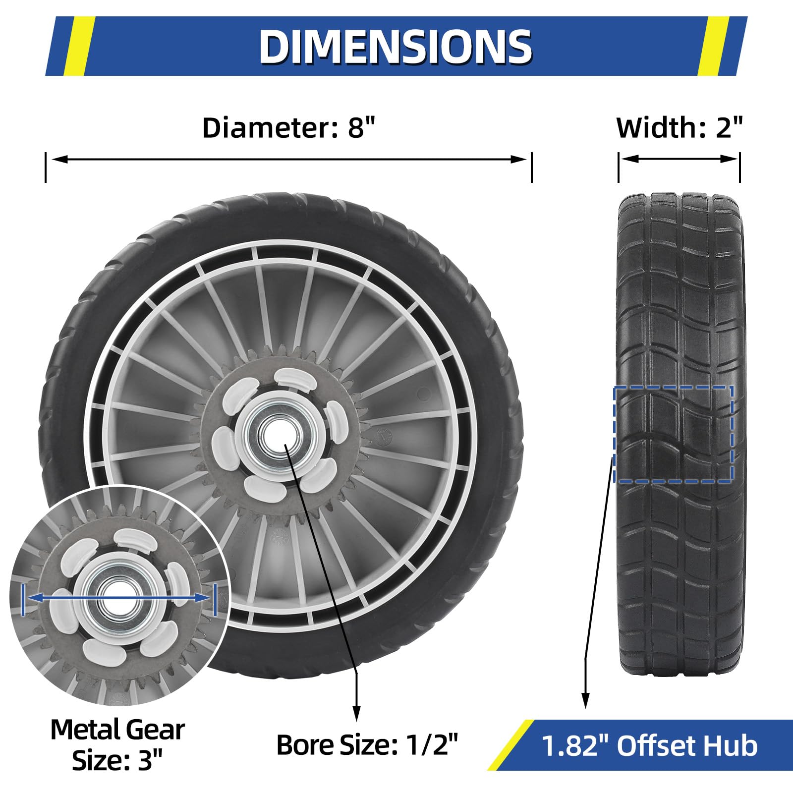 GICOOL HRR216 rear wheel 8in with durable construction for steady traction.