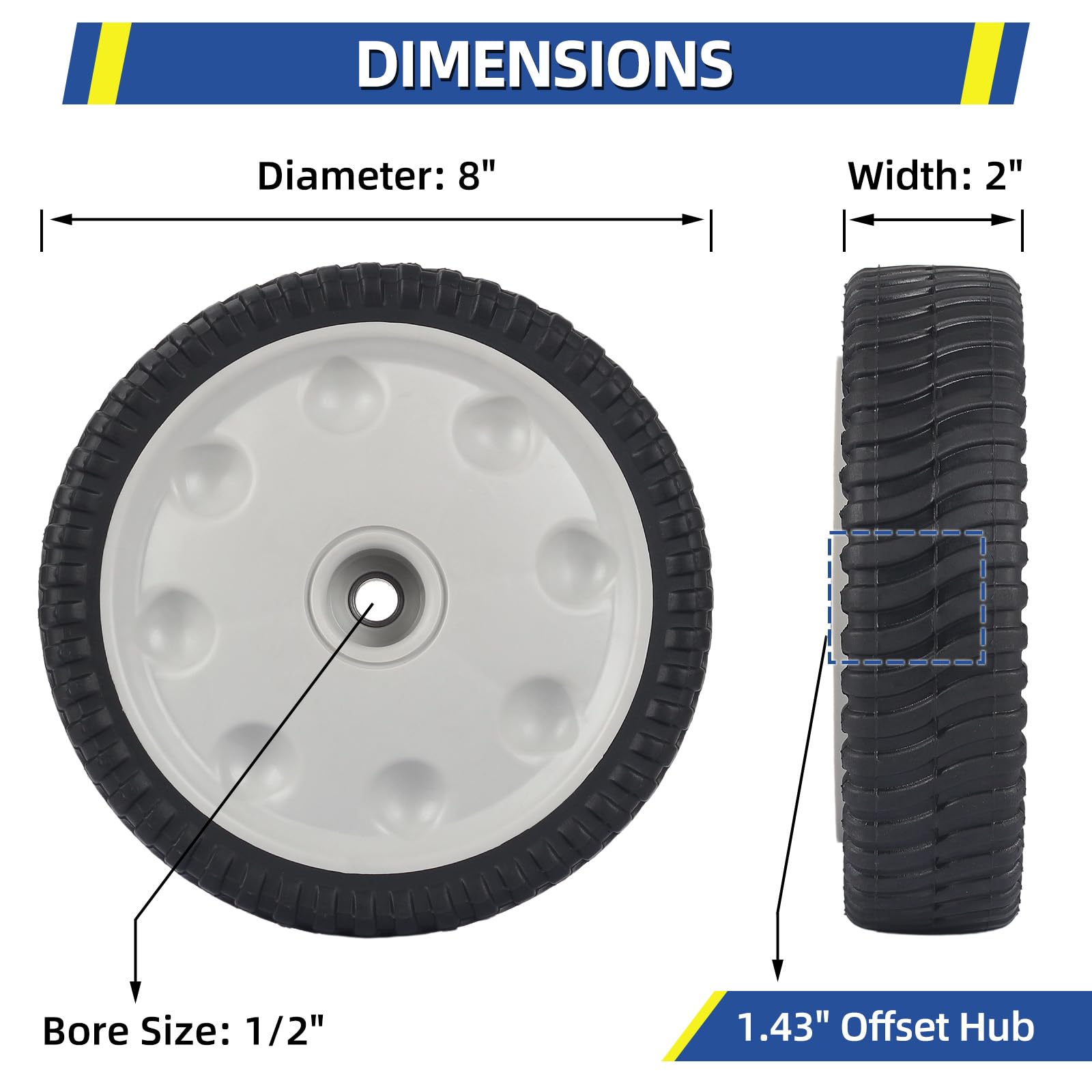GICOOL front wheel for MTD and Troy-Bilt, compatible with 734-04018 series.