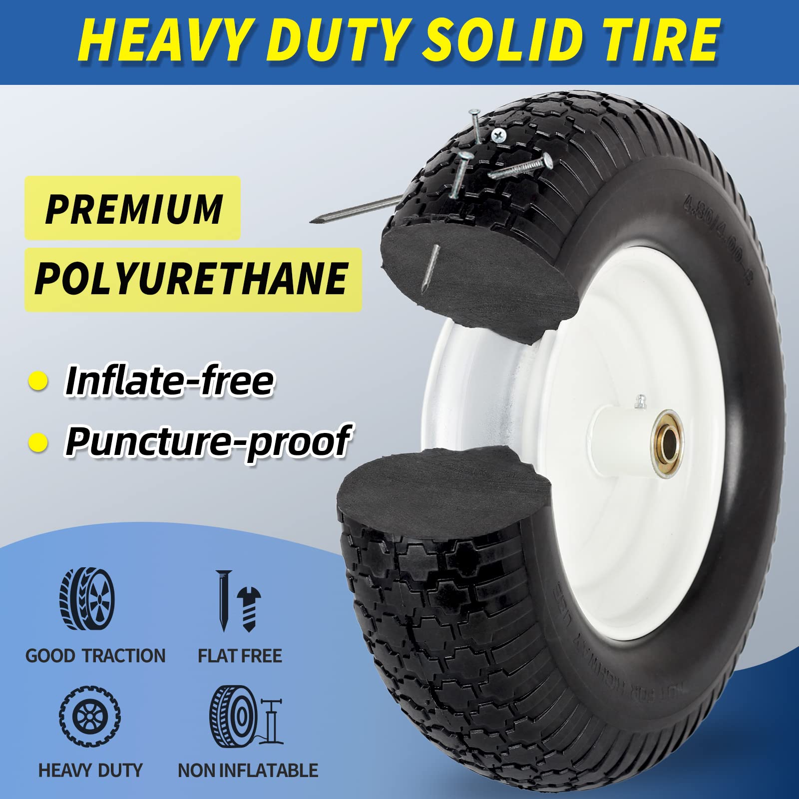 GICOOL puncture-proof foam tire eliminates flats during gardening tasks