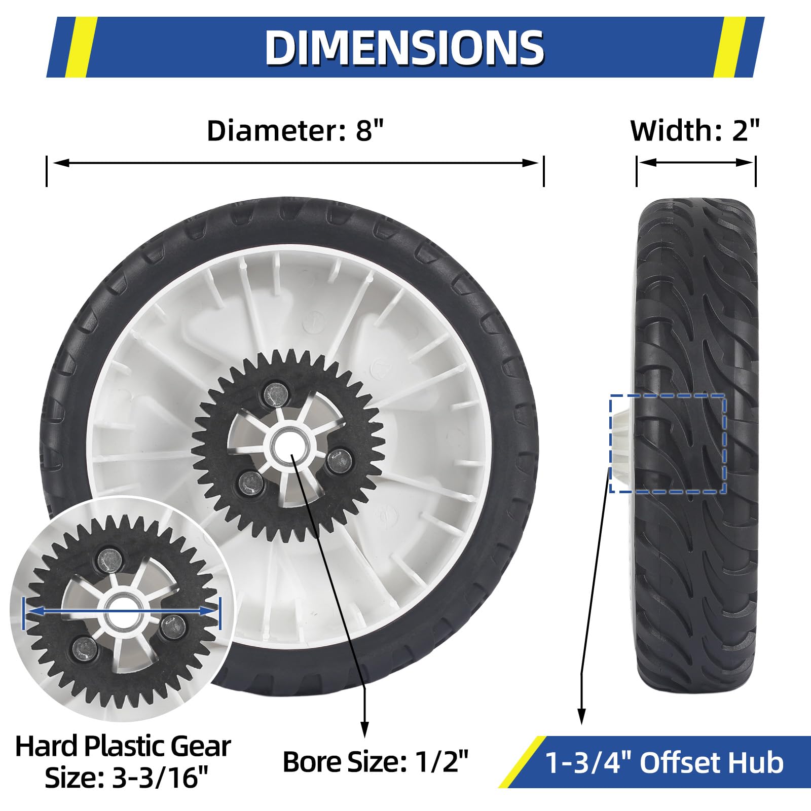 GICOOL rubber-tread rear wheel for Toro Recycler models (8-inch)