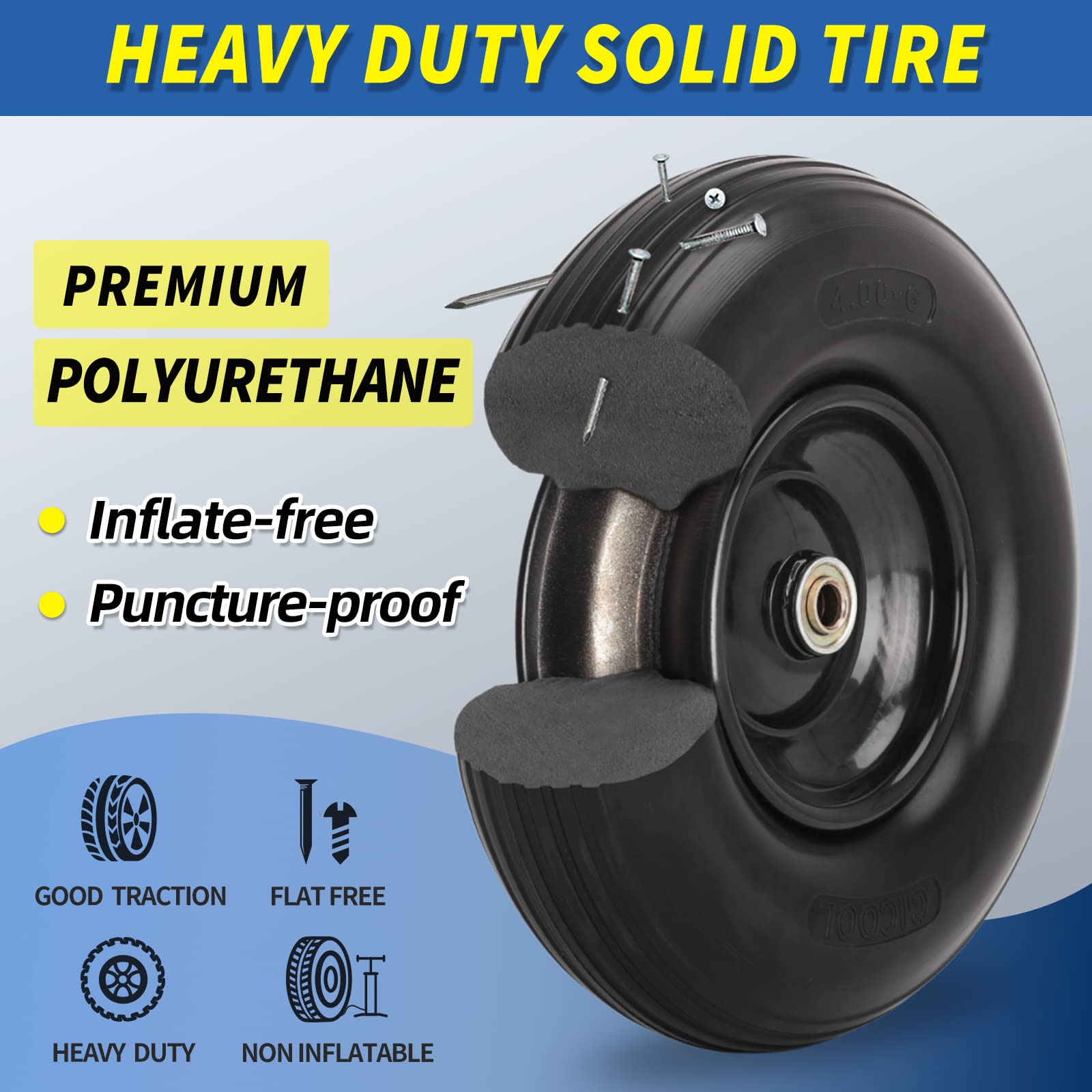 Sealed carbon steel bearings on GICOOL wheelbarrow wheel