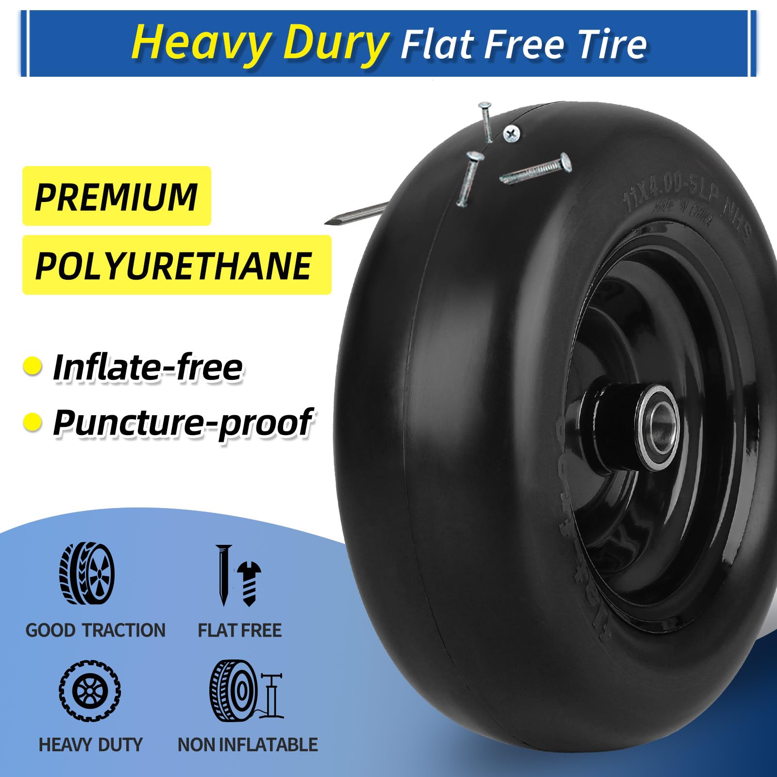 GICOOL solid PU tire close-up emphasizes puncture-proof design