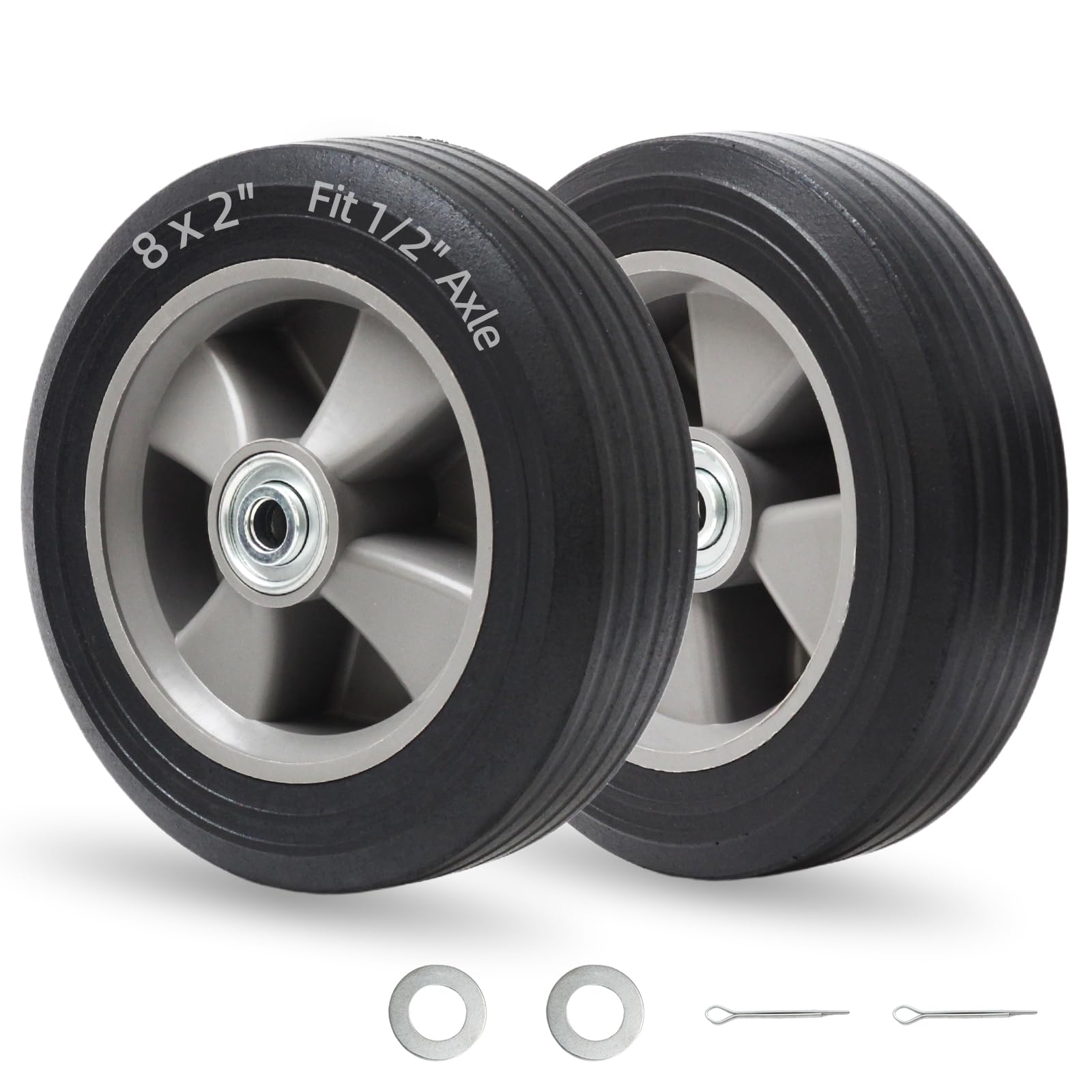 GICOOL solid rubber tire 8x2 side view for durable, puncture-free hand trucks.