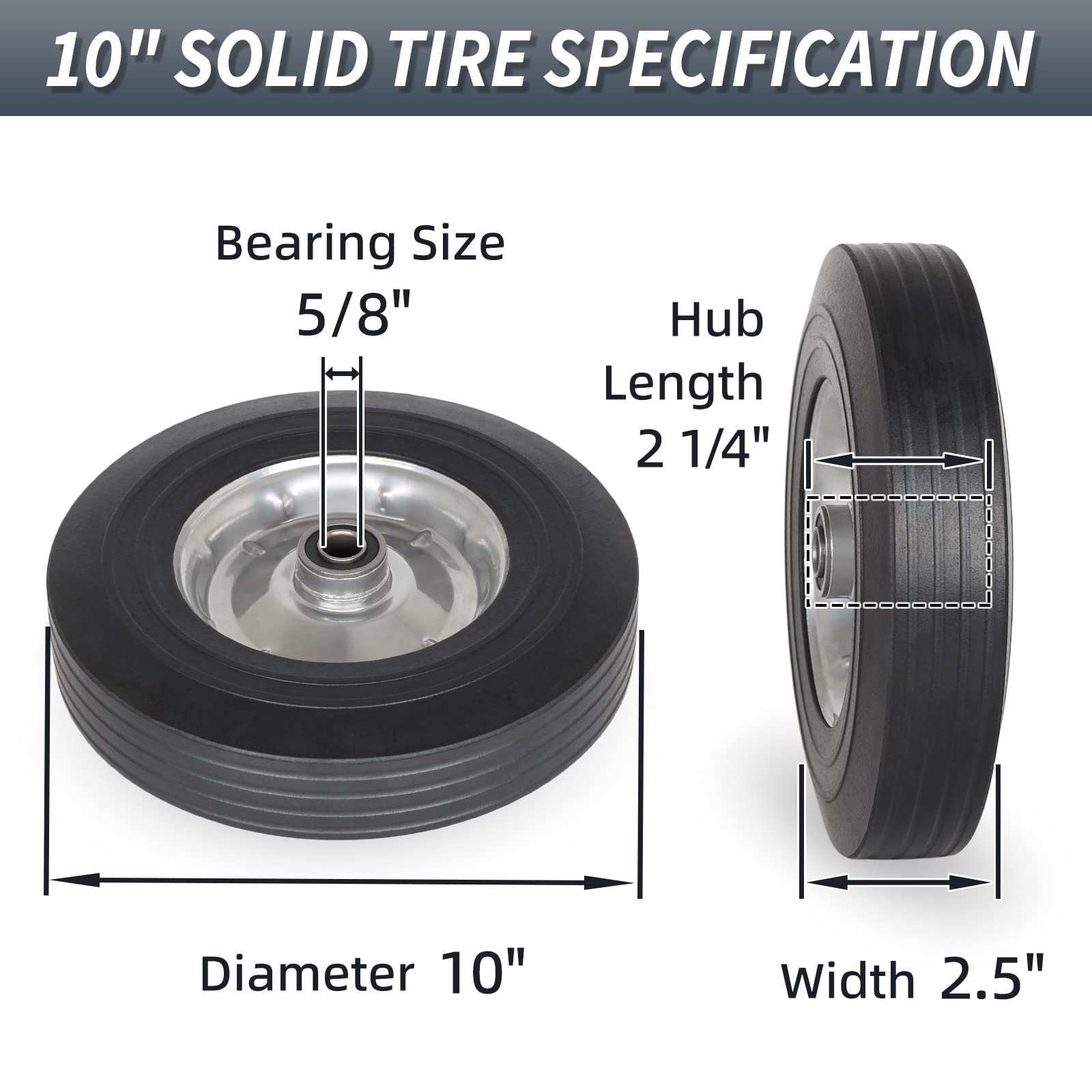 GICool solid rubber wheel with a 2-1/4 inch hub for durable, heavy-duty use.