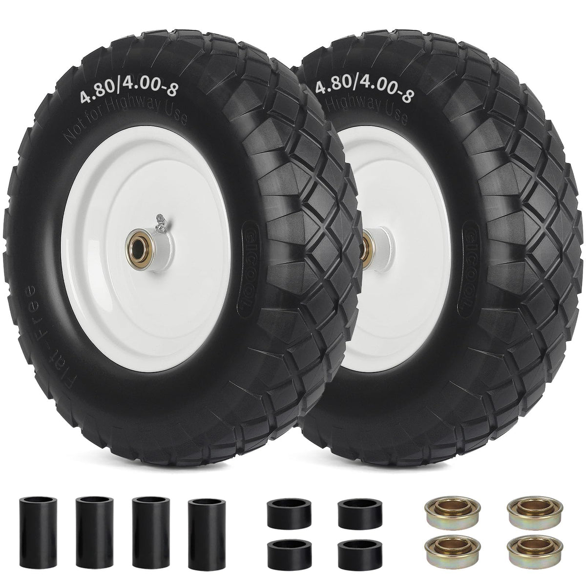 GICOOL solid tire 16-inch side view demonstrates puncture-proof reliability for carts.