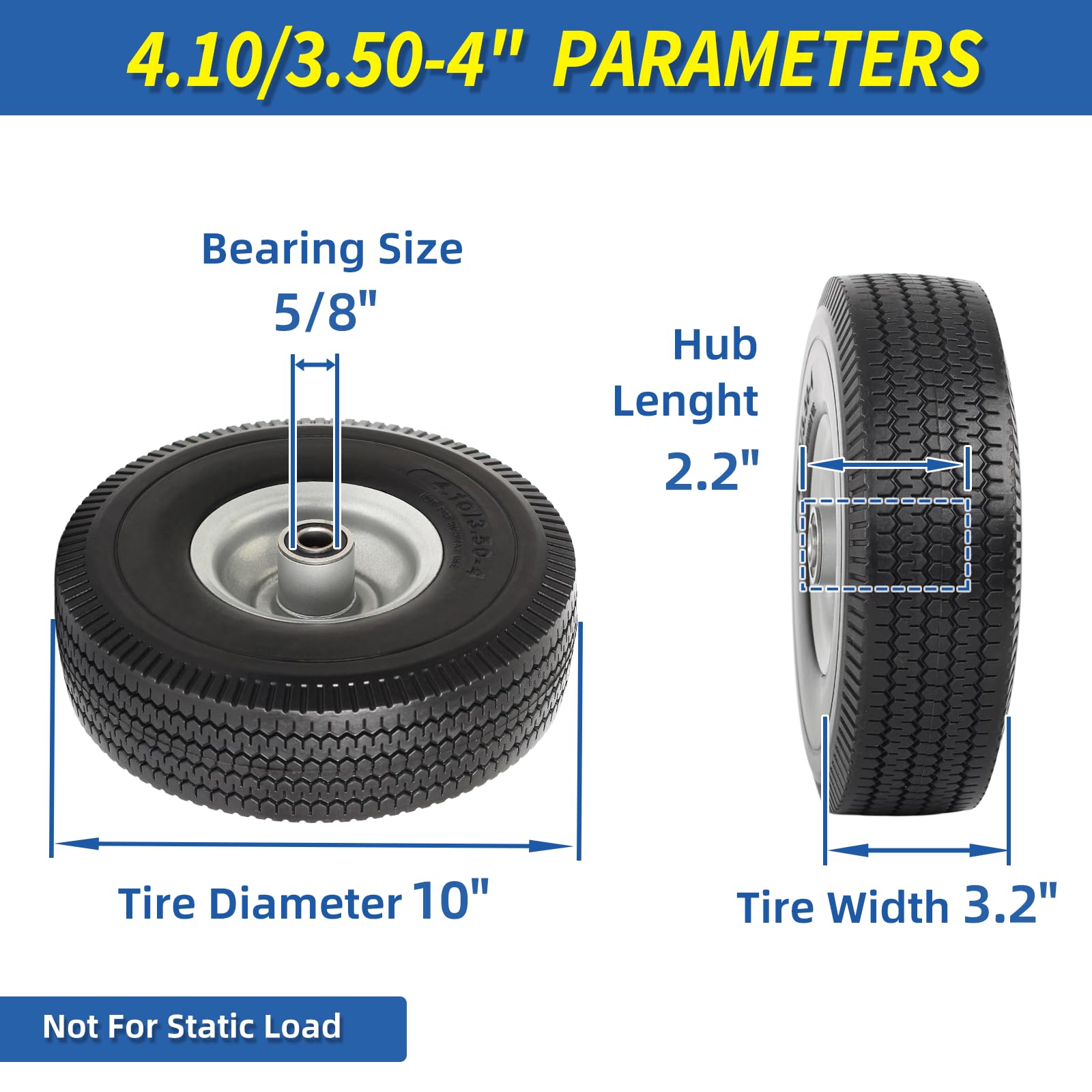 GICOOL solid tire with a 5/8-inch bore fits common carts.