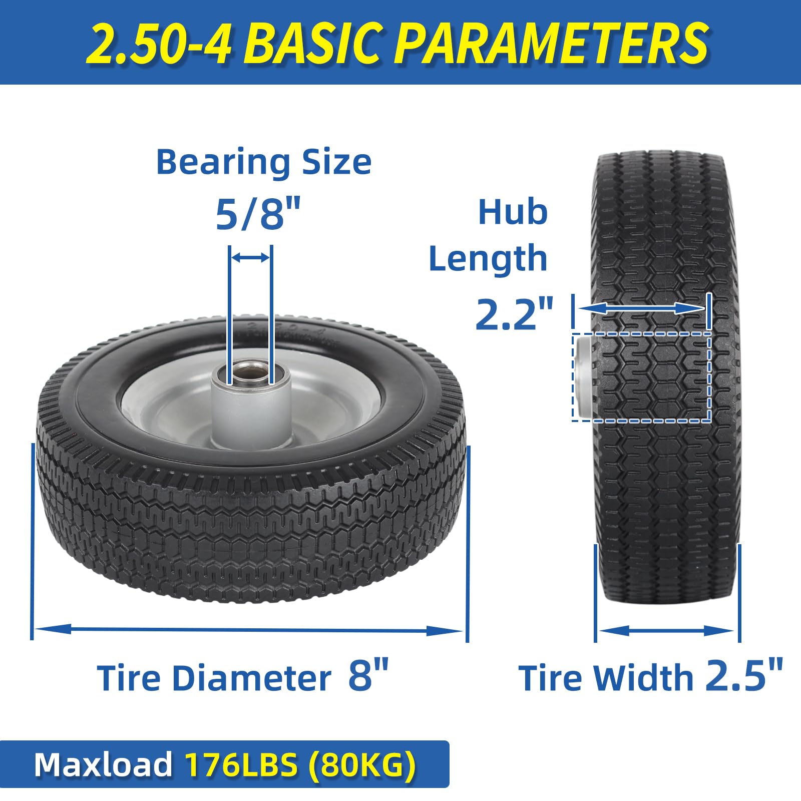 GICOOL solid tire wheel 2.50-4 for rugged surfaces.