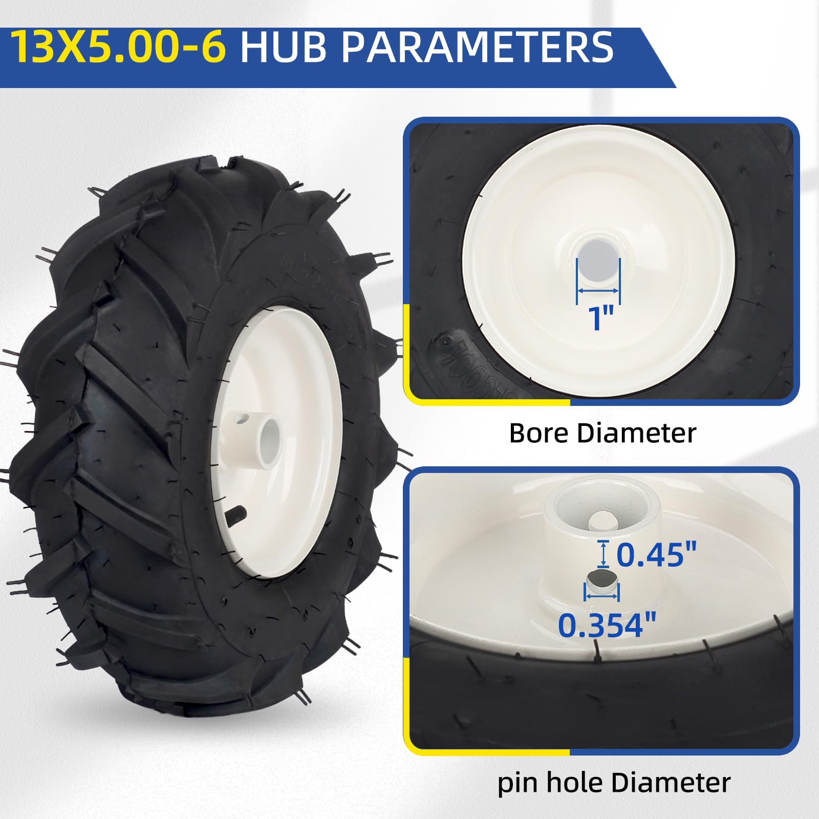 GICOOL 13x5-6 hub detail demonstrates centered 3-1/8 inch hub for easy mounting.