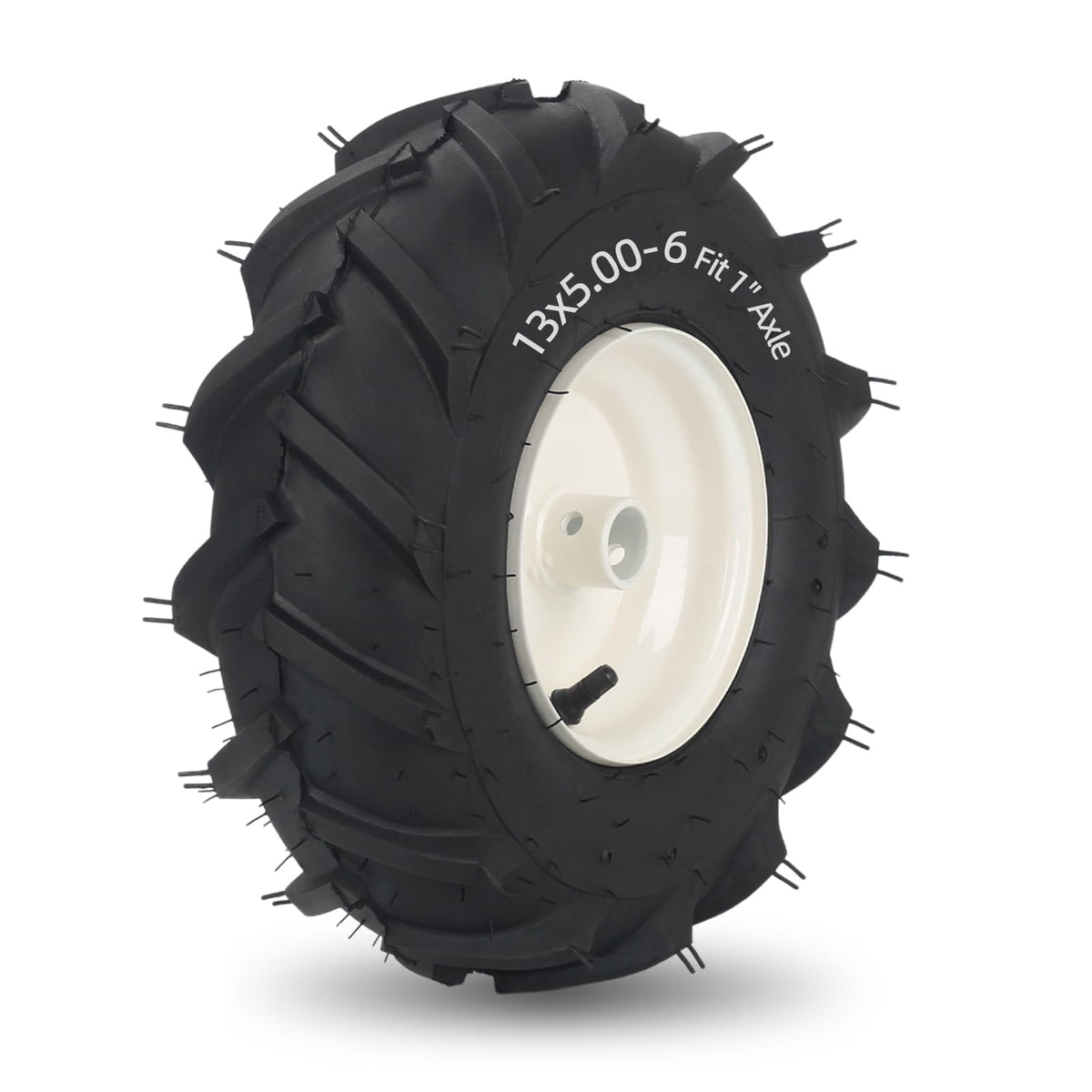 GICOOL 13x5-6 tiller tire side view with rugged lug tread for traction.