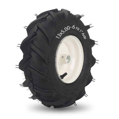 GICOOL 13x5-6 tiller tire side view with rugged lug tread for traction.
