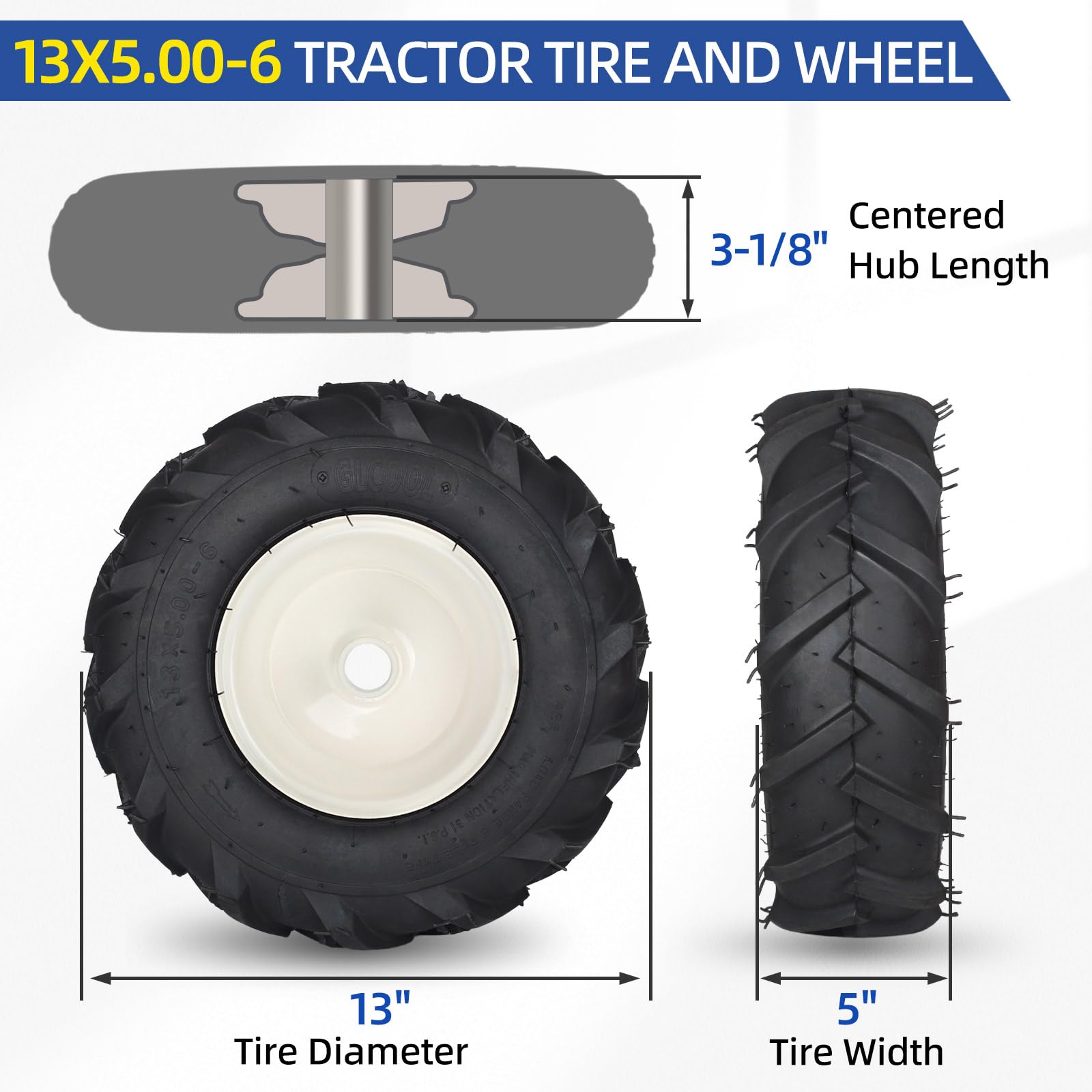 GICOOL 13x5-6 tread close-up highlights durable four-ply construction for tough tasks.