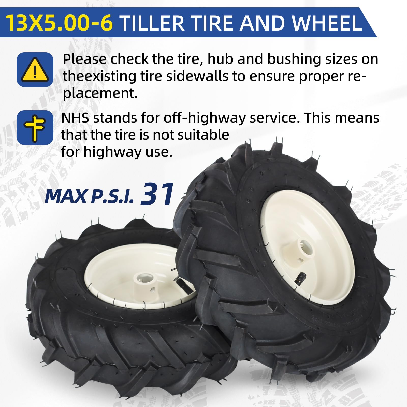 GICOOL tiller tire set installed on a garden tractor for replacement.