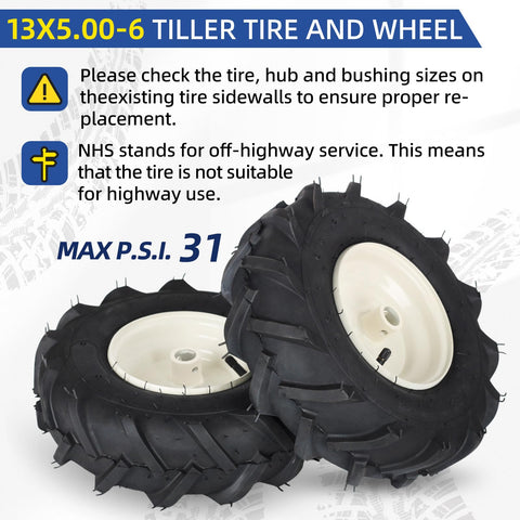 GICOOL tiller tire set installed on a garden tractor for replacement.
