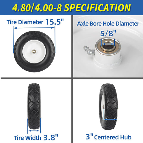 GICool tire and wheel assembly compatible with 4.80/4.00-8 for ready-to-use equipment.