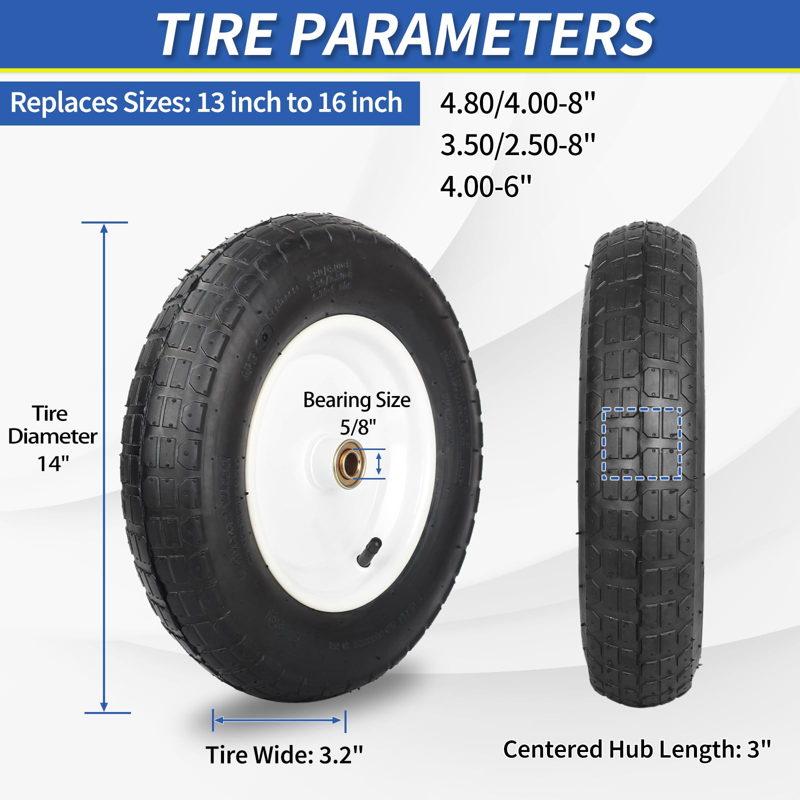 GICOOL wheelbarrow tire tread close-up highlighting grip and slip resistance on uneven terrain