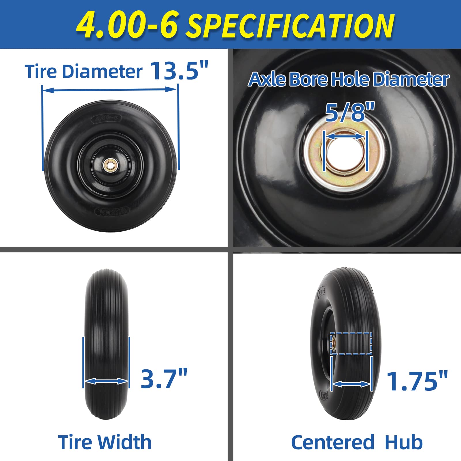 Adapter kit for GICOOL wheelbarrow tire fitting 5/8 or 3/4 bearings