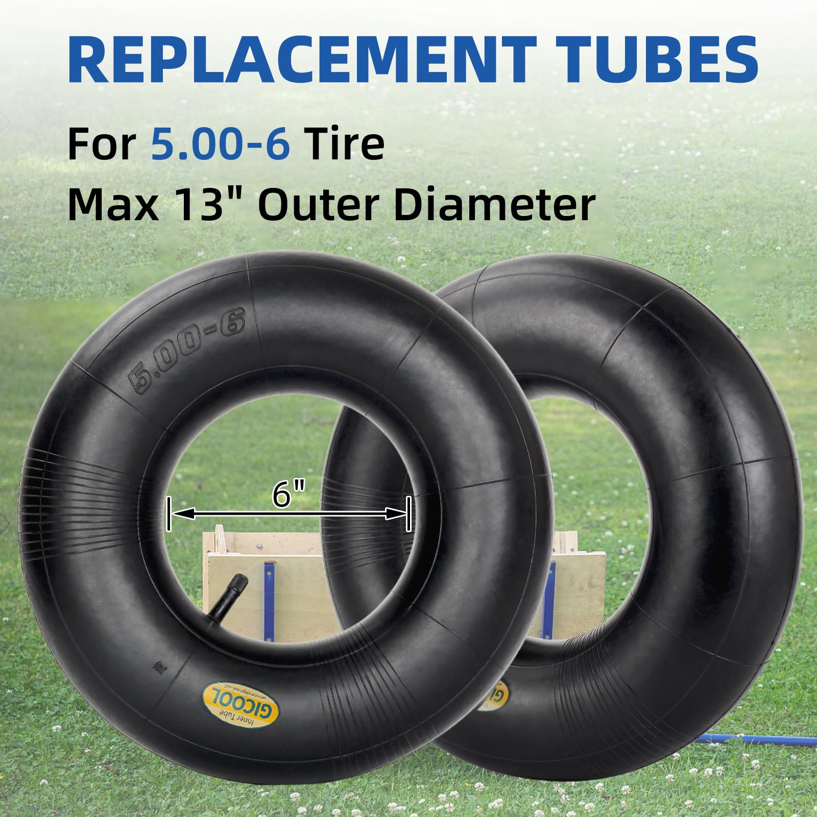 GICOOL heavy-duty natural rubber inner tube absorbs shocks on lawn equipment.