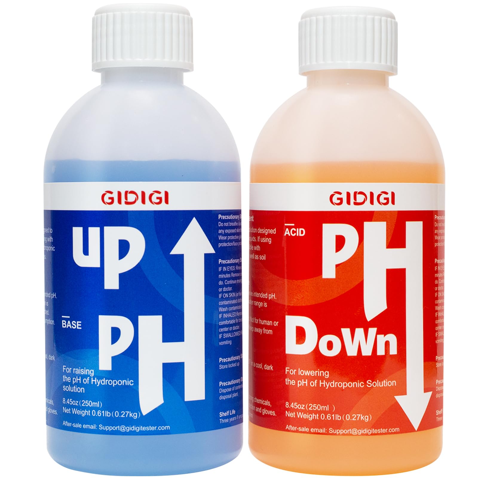 GIDIGI pH Up and Down bottles shown for precise pH control in hydroponics.